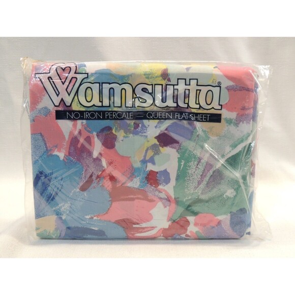 VTG 80s Wamsutta No-Iron Percale Queen Flat Sheet Watercolor Floral Pattern NIP - Picture 1 of 4